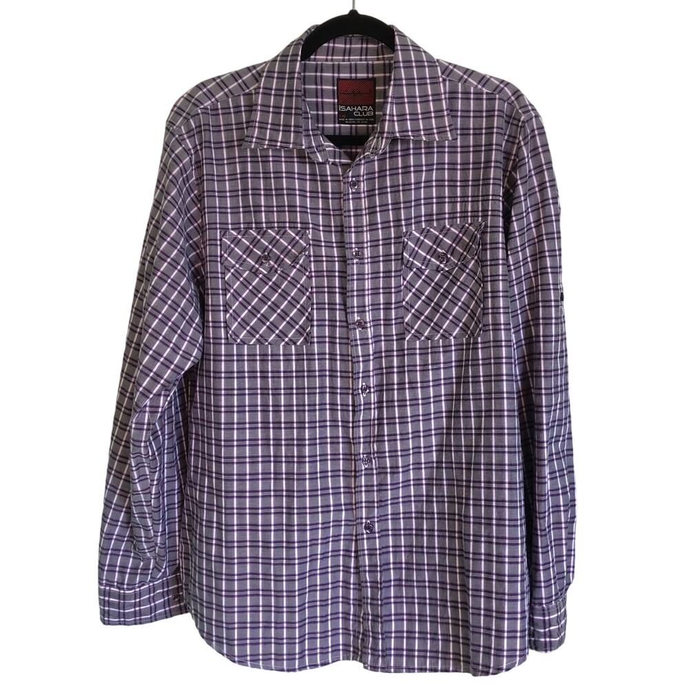 Sahara Club Men's Size Large Purple Plaid Long Sleeve Button Down Shirt Pockets
